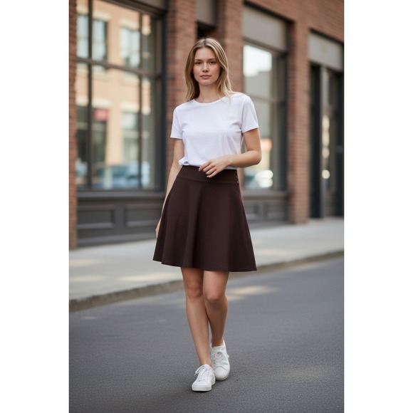 Chaps Dresses & Skirts - Chaps Brown A Line Skirt Women Size 10 Knee Length Side Button Detail